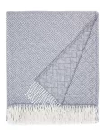 Grey checkered wool blanket with white fringes, crafted by weaving mill Barker Textiles.