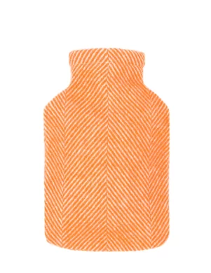 Bright orange hot water bottle cover with a diagonal stripe pattern made by weaving mill Barker Textiles.