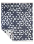 Dark blue wool blanket with a geometric star pattern, crafted by weaving mill Barker Textiles.