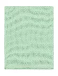 A mint green cellular baby blanket with a textured waffle weave pattern, folded to show the reverse side made by weaving mill Barker Textiles.